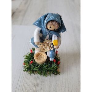 Wooden girl Goose mistletoe bucket ornament Xmas decor